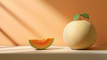 foto de Cantalupo en un minimalista mesa. generativo ai