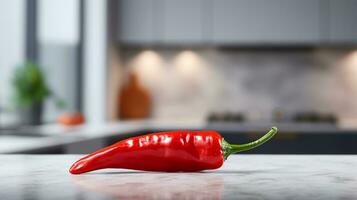 Photo of chilli pepper on a minimalist table. Generative AI
