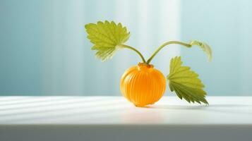 Photo of Cloudberry on a minimalist table. Generative AI