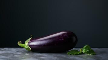 Photo of Eggplant on a minimalist table. Generative AI