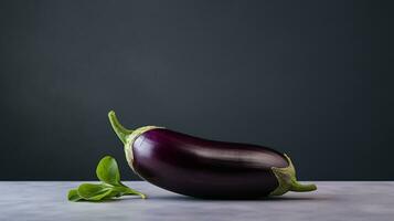 Photo of Eggplant on a minimalist table. Generative AI