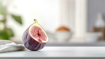 Photo of Fig on a minimalist table. Generative AI