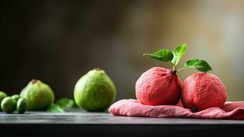 Photo of Guava bol on a minimalist table. Generative AI