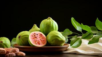 foto de guayaba en un minimalista mesa. generativo ai