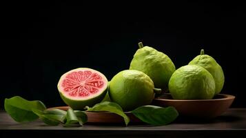 Photo of Guava bol on a minimalist table. Generative AI