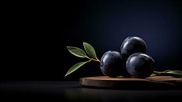 Photo of Jaboticaba on a minimalist table. Generative AI