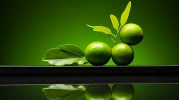 Photo of Lime berry on a minimalist table. Generative AI