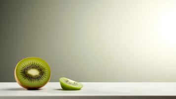 Photo of Kiwifruit on a minimalist table. Generative AI