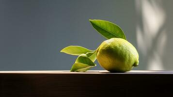 Photo of Mamoncillo on a minimalist table. Generative AI