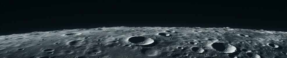 Captivating close-up of the moon's textured surface, revealing rocky craters and undulating terrain. AI generative. photo