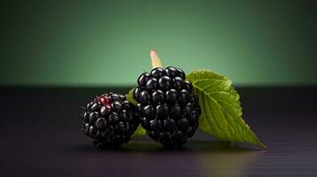 Photo of Marionberry on a minimalist table. Generative AI