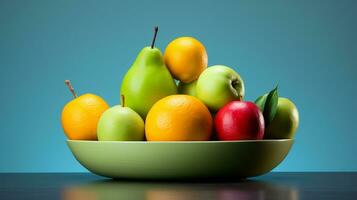 foto de nam nombre Fruta en un minimalista mesa. generativo ai