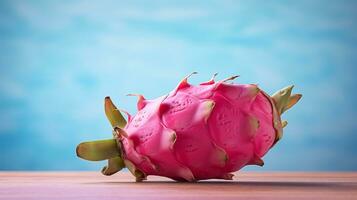 Photo of Pitaya on a minimalist table. Generative AI