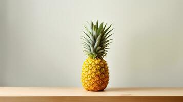 Photo of Pineapple on a minimalist table. Generative AI