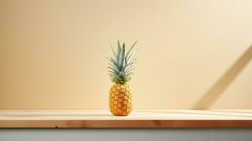 Photo of Pineapple on a minimalist table. Generative AI