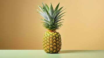 Photo of Pineapple on a minimalist table. Generative AI