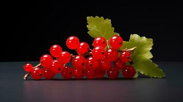 Photo of Red currant on a minimalist table. Generative AI