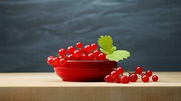 Photo of Red currant on a minimalist table. Generative AI