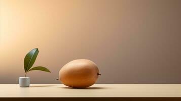 Photo of Sapodilla on a minimalist table. Generative AI