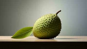 Photo of Soursop on a minimalist table. Generative AI