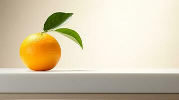 Photo of Satsuma on a minimalist table. Generative AI