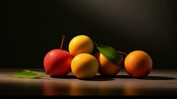 foto de rukem Fruta en un minimalista mesa. generativo ai