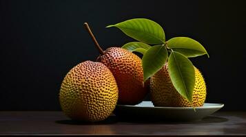 Photo of Snake fruit on a minimalist table. Generative AI