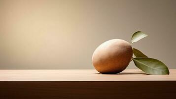 Photo of Sapodilla on a minimalist table. Generative AI