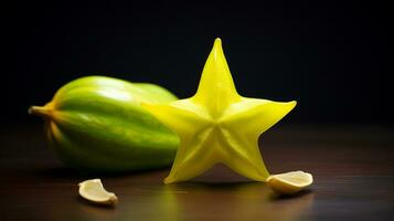 Photo of Starfruit on a minimalist table. Generative AI