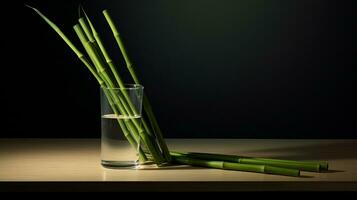 Photo of Sugarcane on a minimalist table. Generative AI