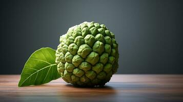 Photo of Sugar apple on a minimalist table. Generative AI