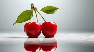 Photo of Surinam cherry on a minimalist table. Generative AI