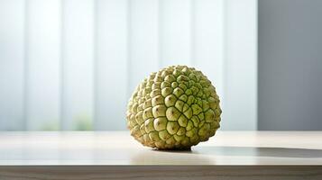 Photo of Sugar apple on a minimalist table. Generative AI