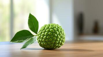 Photo of Sugar apple on a minimalist table. Generative AI