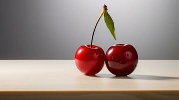 Photo of Surinam cherry on a minimalist table. Generative AI