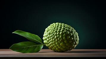 Photo of Sugar apple on a minimalist table. Generative AI