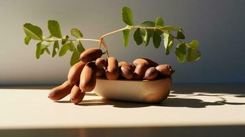 Photo of Tamarind on a minimalist table. Generative AI