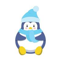 linda dibujos animados pingüino en un sombrero y bufanda en un blanco antecedentes vector