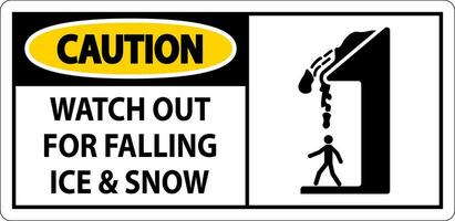precaución firmar reloj fuera para que cae hielo y nieve vector