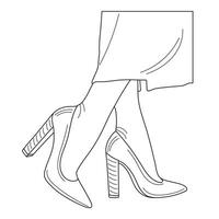 dibujo bosquejo contorno silueta de hembra piernas en un pose. Zapatos tacones de aguja, alto tacones vector