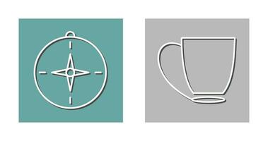 Brújula y café taza icono vector