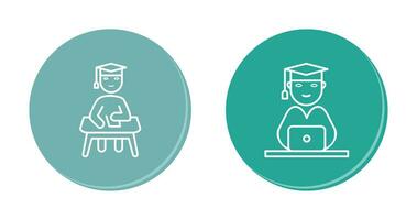 Studying on Desk and Student on Laptop Icon vector