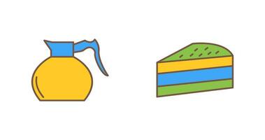 cake slice and coffee pot  Icon vector