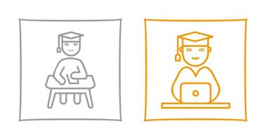 Studying on Desk and Student on Laptop Icon vector