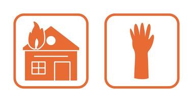 house on fire and gloves Icon vector