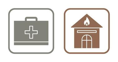 first aid and house on fire Icon vector