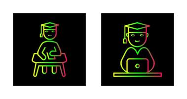 Studying on Desk and Student on Laptop Icon vector