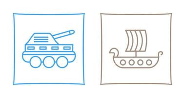 Infantry Tank and Viking Ship Icon vector