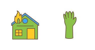 house on fire and gloves Icon vector