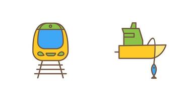 tren y pescar barco icono vector